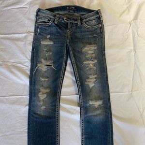 vintage silver low waisted straight cut jeans.